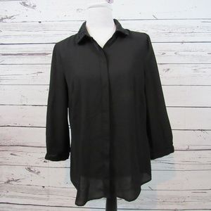 Ann Taylor black button down top with lace trim